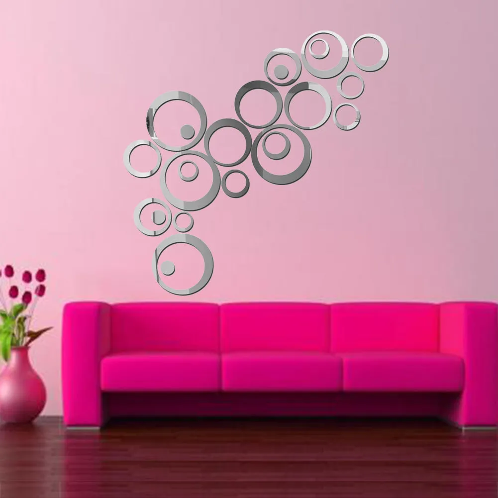 24 Pcs Circles Wall Stickers Mirror Style Removable Decal Vinyl Art Mural Wall Sticker Home Decoration