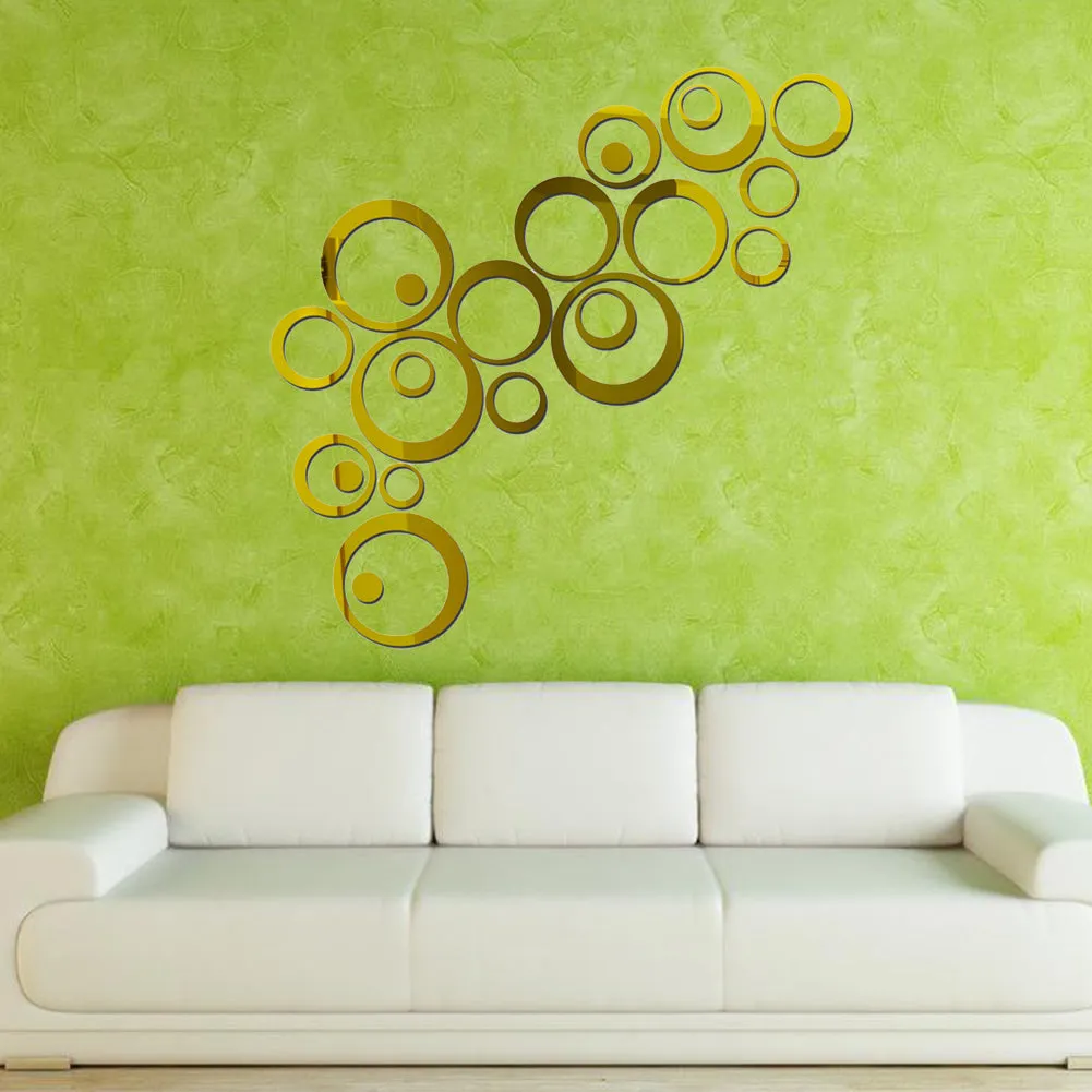 24 Pcs Circles Wall Stickers Mirror Style Removable Decal Vinyl Art Mural Wall Sticker Home Decoration