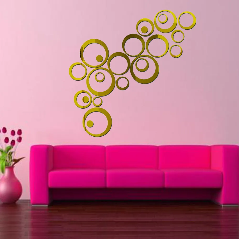 24 Pcs Circles Wall Stickers Mirror Style Removable Decal Vinyl Art Mural Wall Sticker Home Decoration