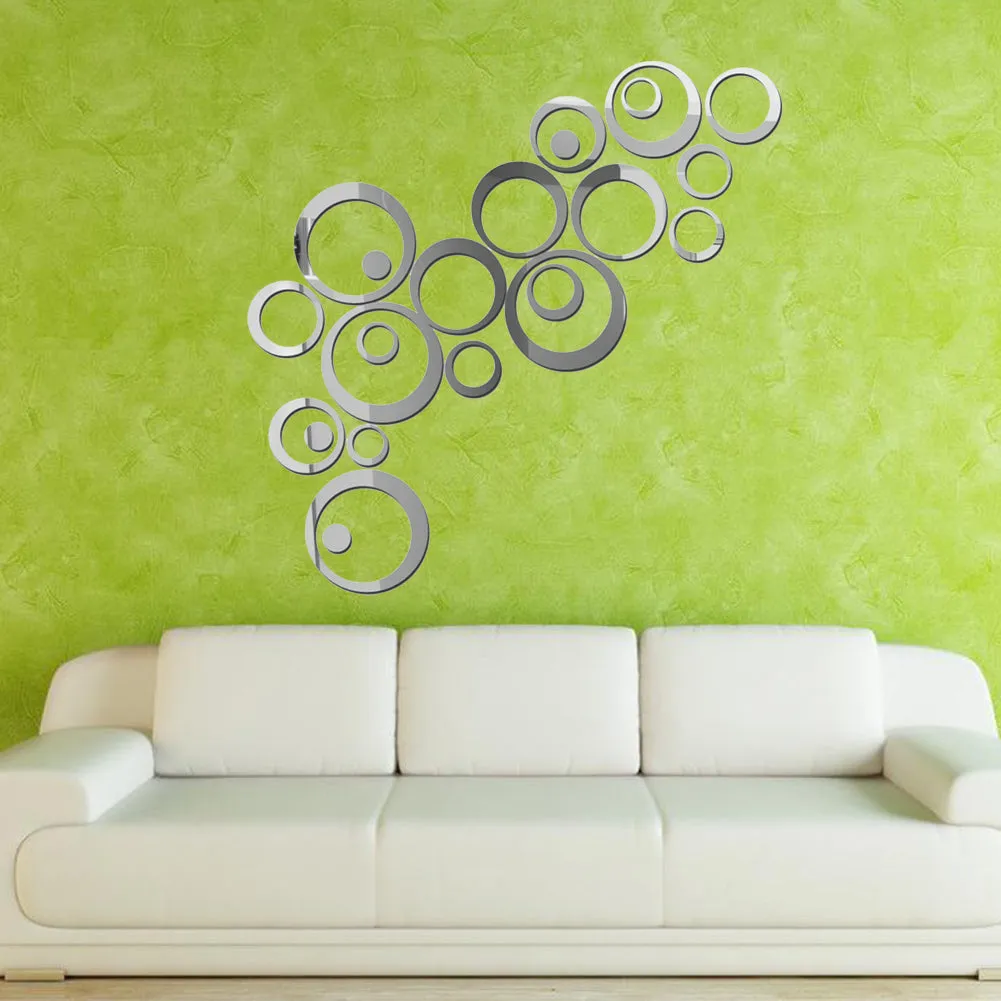 24 Pcs Circles Wall Stickers Mirror Style Removable Decal Vinyl Art Mural Wall Sticker Home Decoration