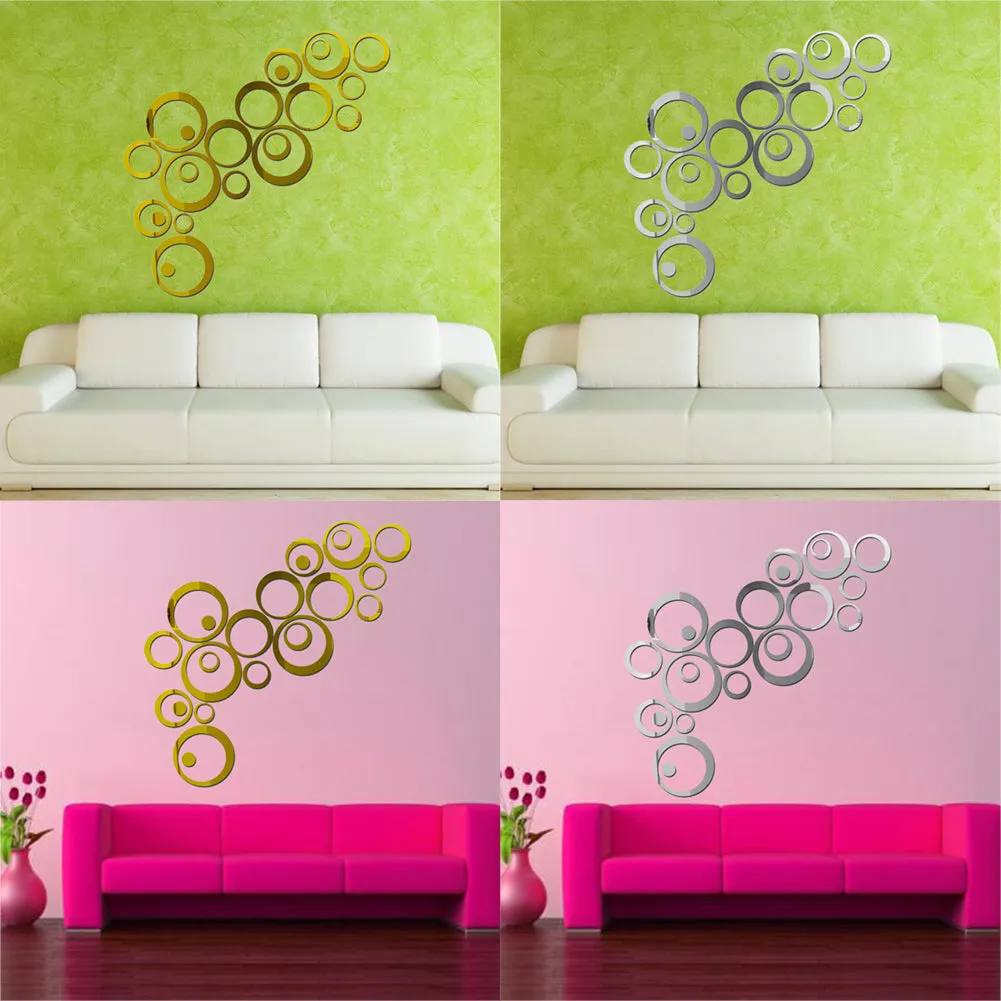 24 Pcs Circles Wall Stickers Mirror Style Removable Decal Vinyl Art Mural Wall Sticker Home Decoration
