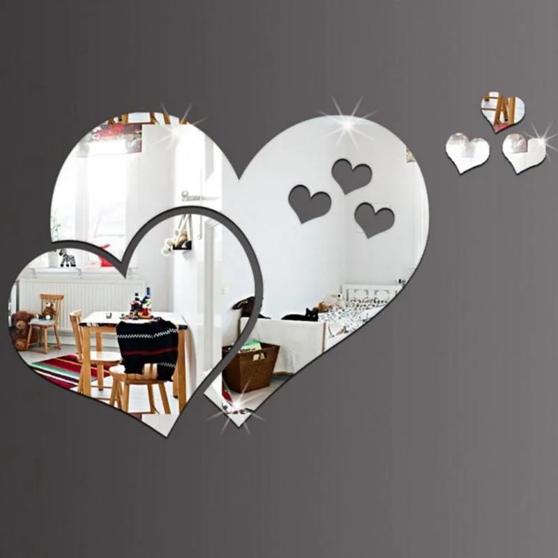 3D Mirror Wall Stickers Love Heart Decal DIY Home Bedroom Art Decor Room Decor Sofa TV Background Home Wall Decor Design Bright
