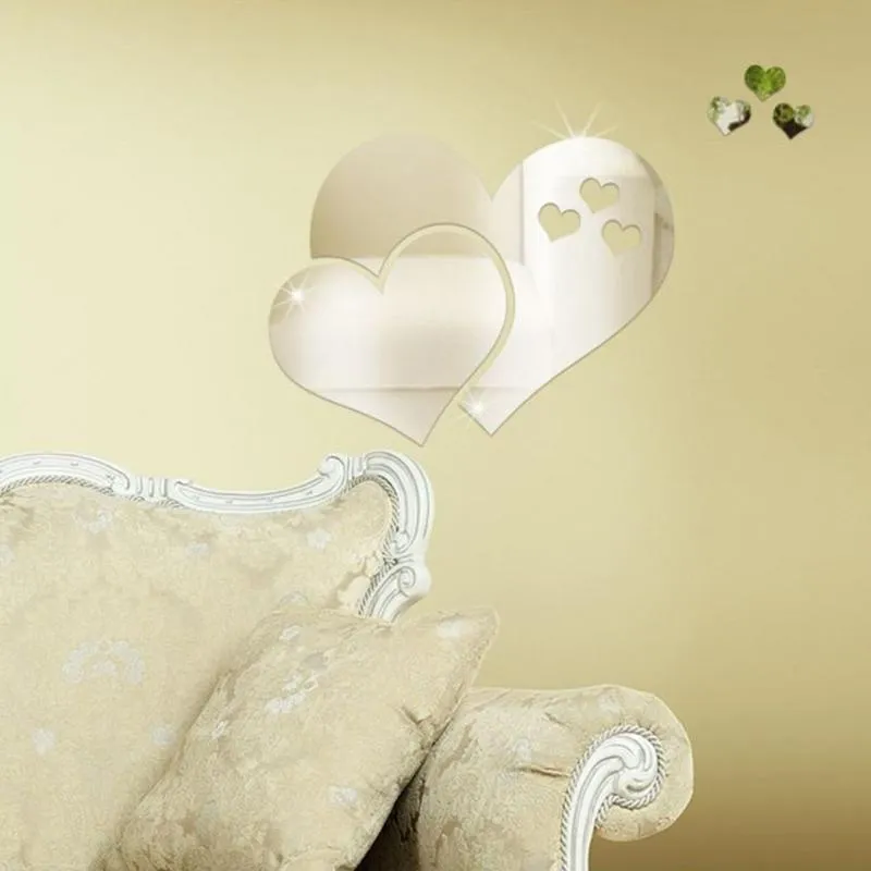 3D Mirror Wall Stickers Love Heart Decal DIY Home Bedroom Art Decor Room Decor Sofa TV Background Home Wall Decor Design Bright