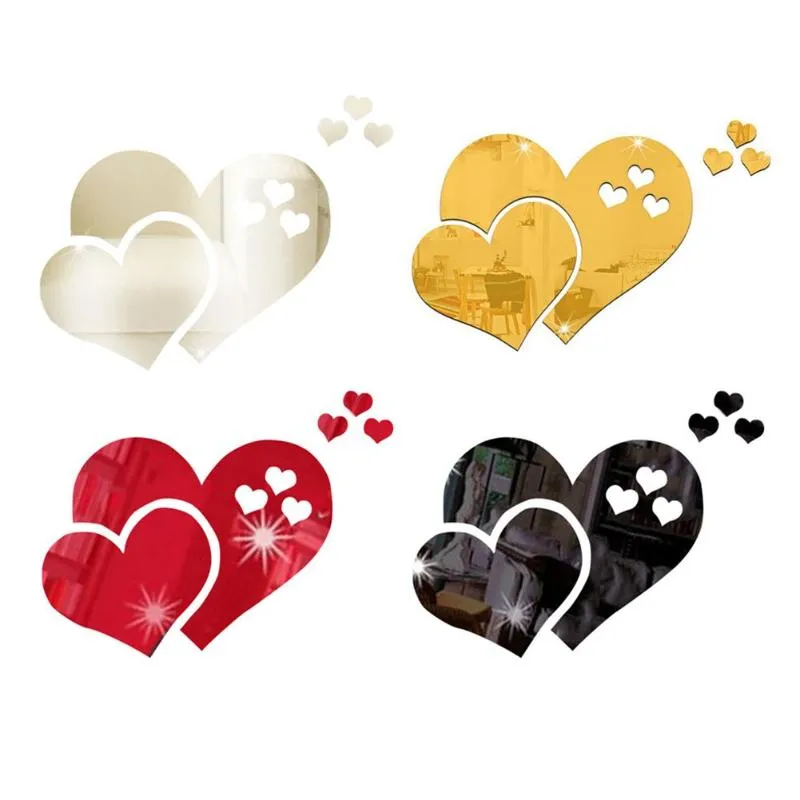 3D Mirror Wall Stickers Love Heart Decal DIY Home Bedroom Art Decor Room Decor Sofa TV Background Home Wall Decor Design Bright