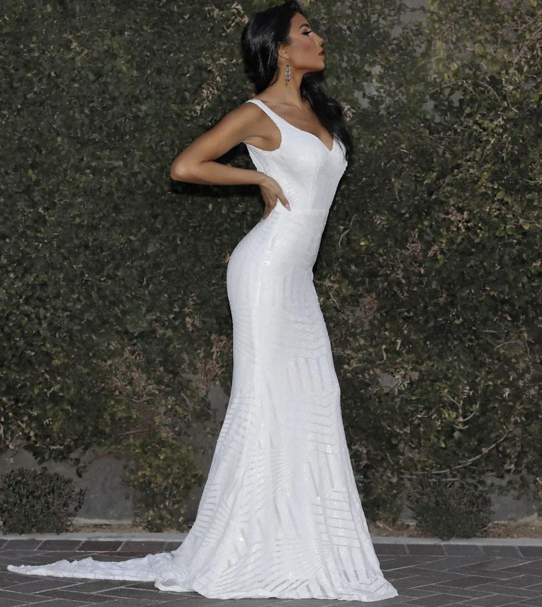 Amalfi Geometric Sequin Gown - White