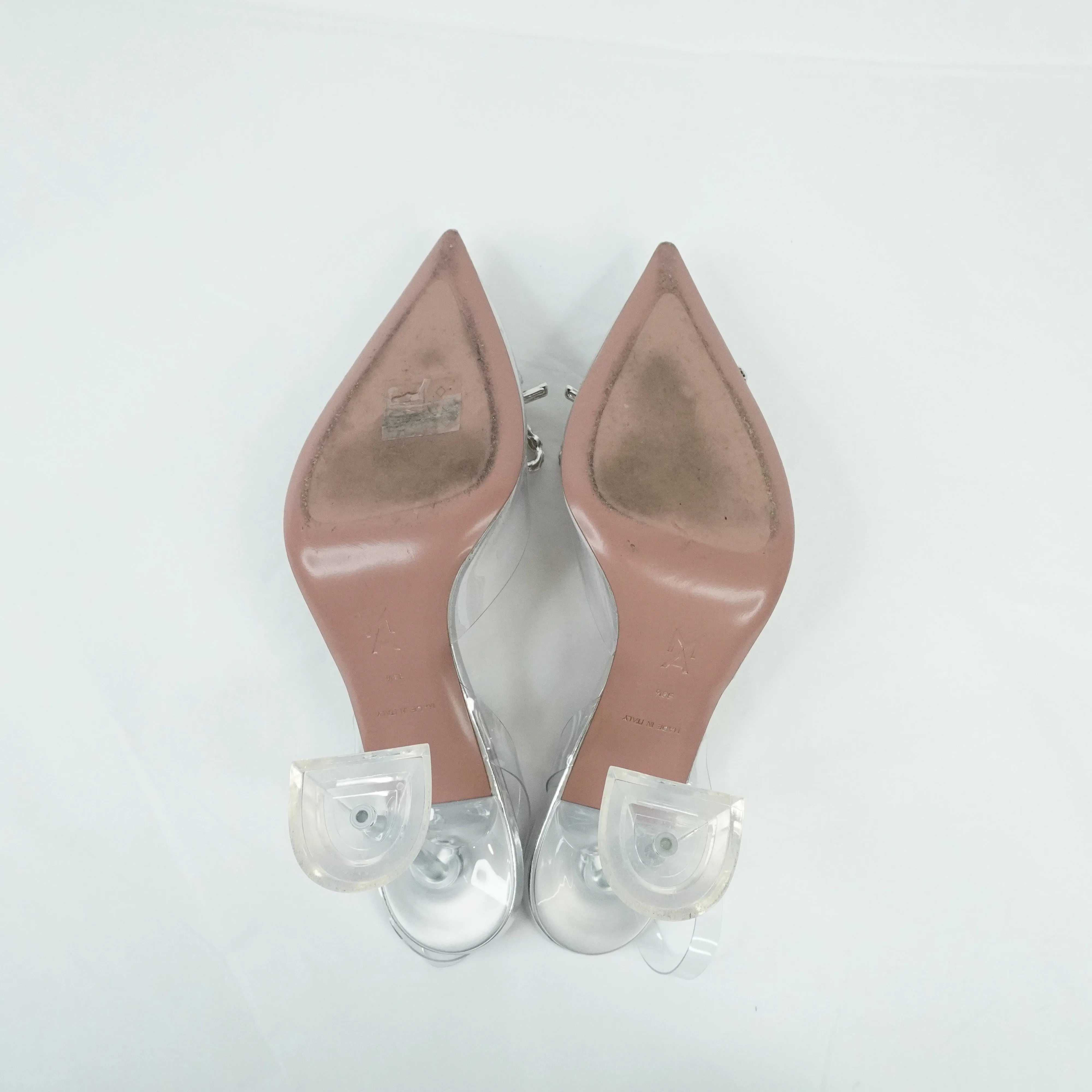 Amina Muaddi Heels PVC Crystal Sling Back 38.5