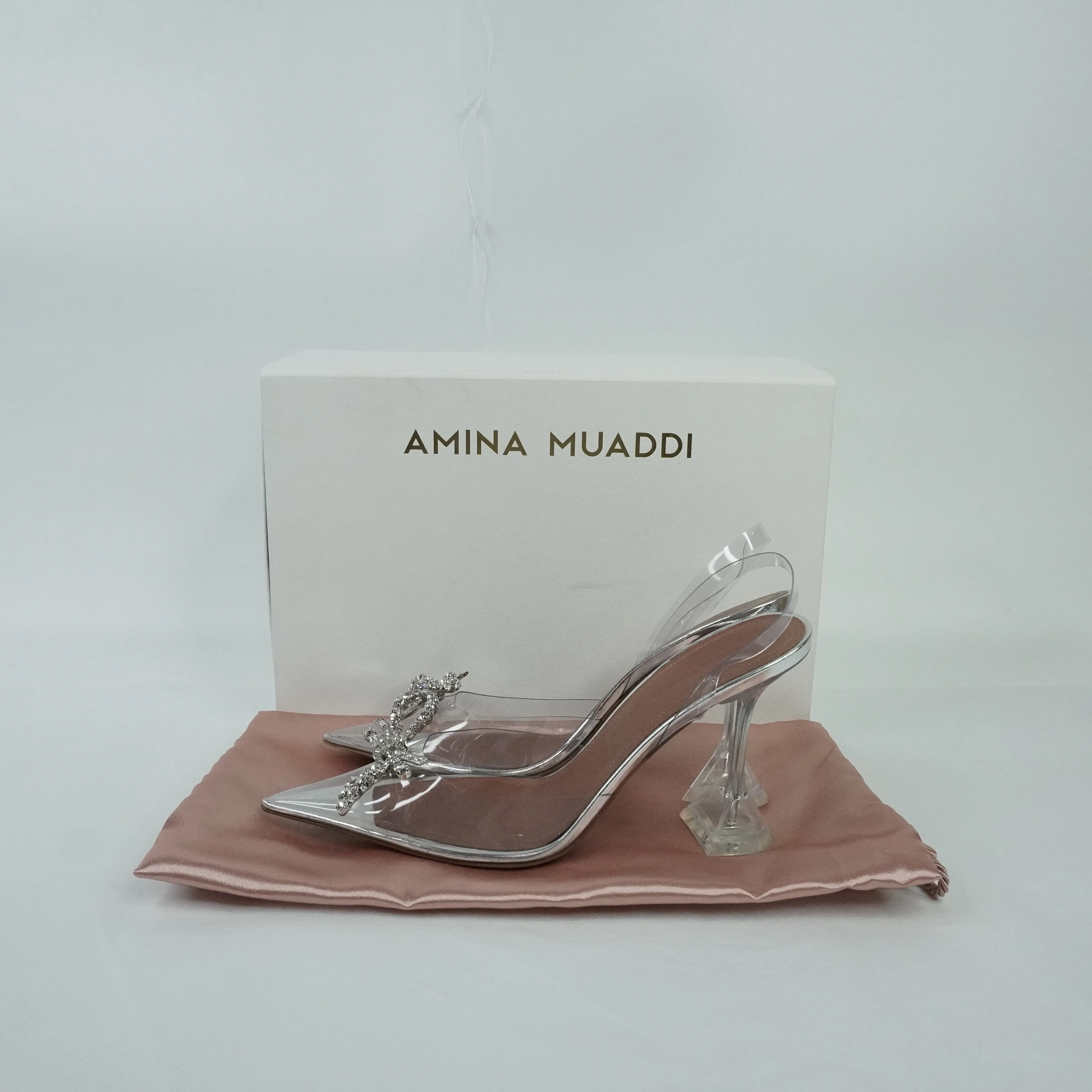 Amina Muaddi Heels PVC Crystal Sling Back 38.5
