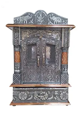 Bit-Chu Wood Pooja Mandir, 20" x 6"x 10", Silver