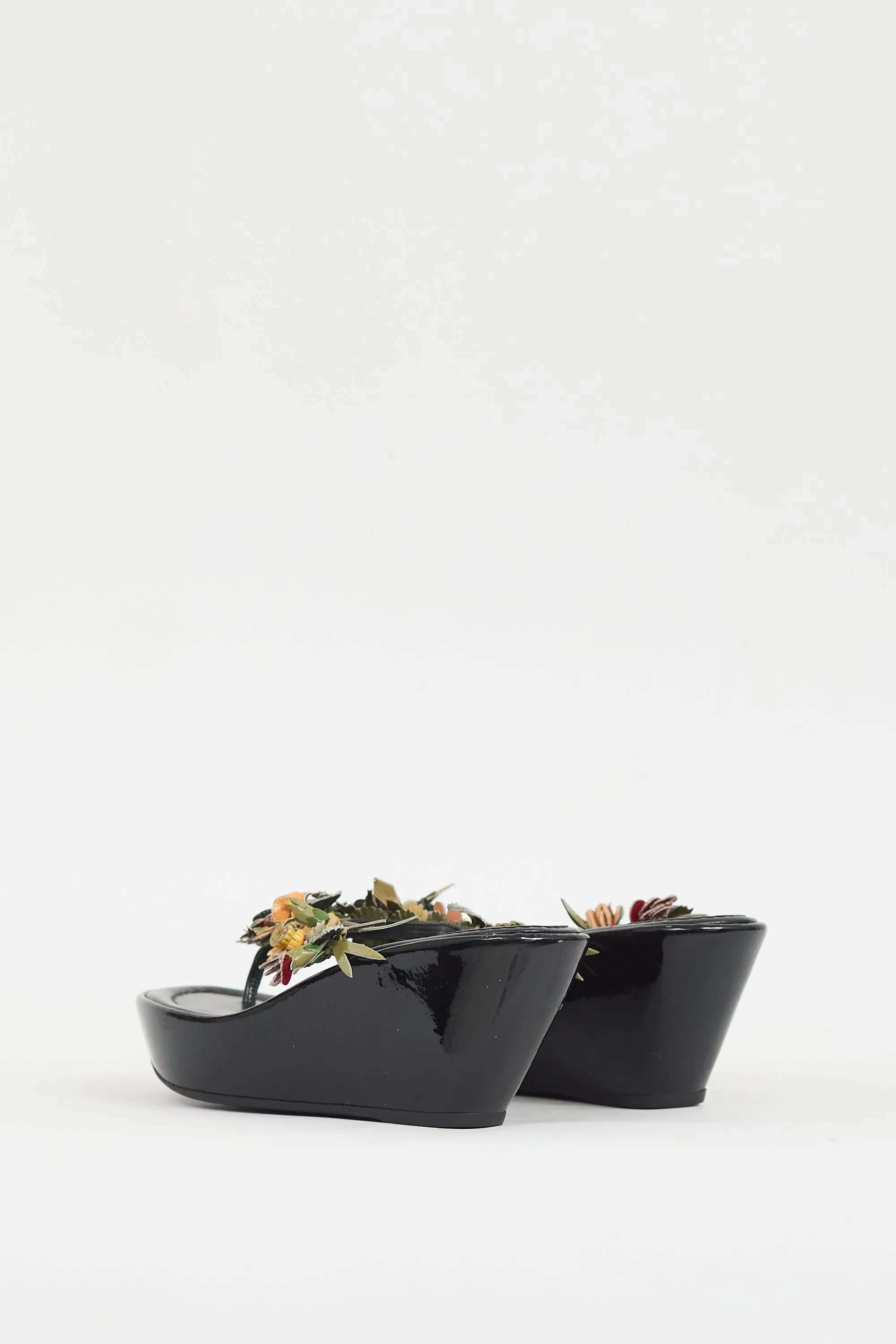 Black & Multicolour Patent Appliqué Wedge Sandal