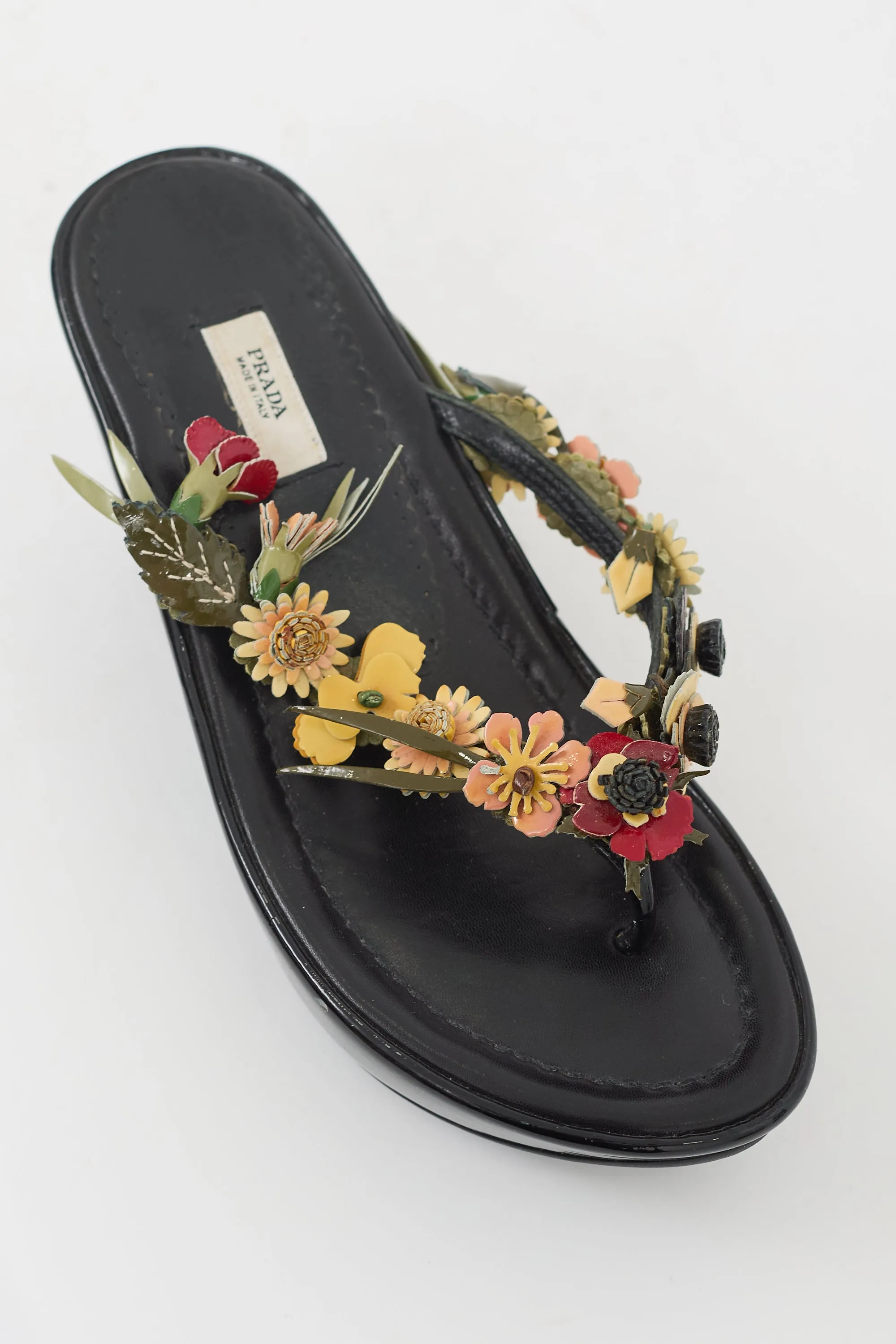 Black & Multicolour Patent Appliqué Wedge Sandal