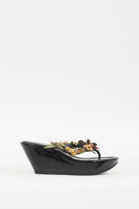 Black & Multicolour Patent Appliqué Wedge Sandal