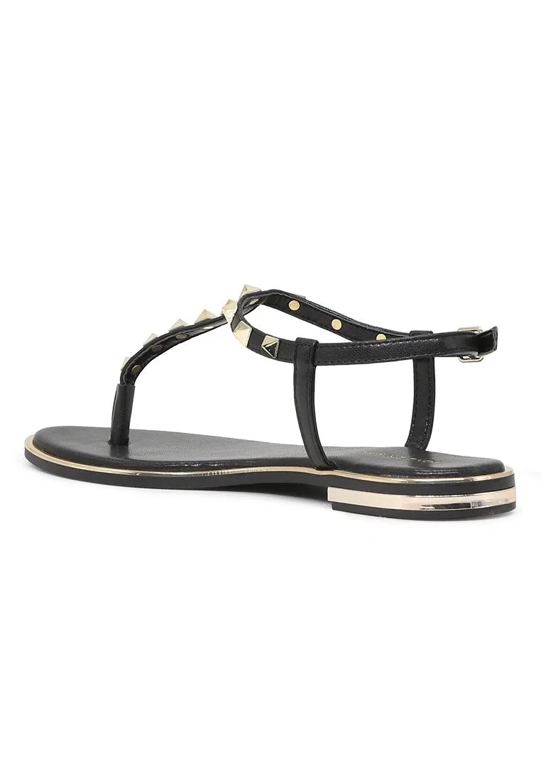 Black Flat T-strap Thong Sandals