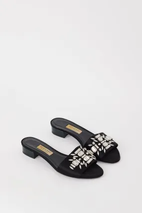 Black Satin Crystal Embellished Heels