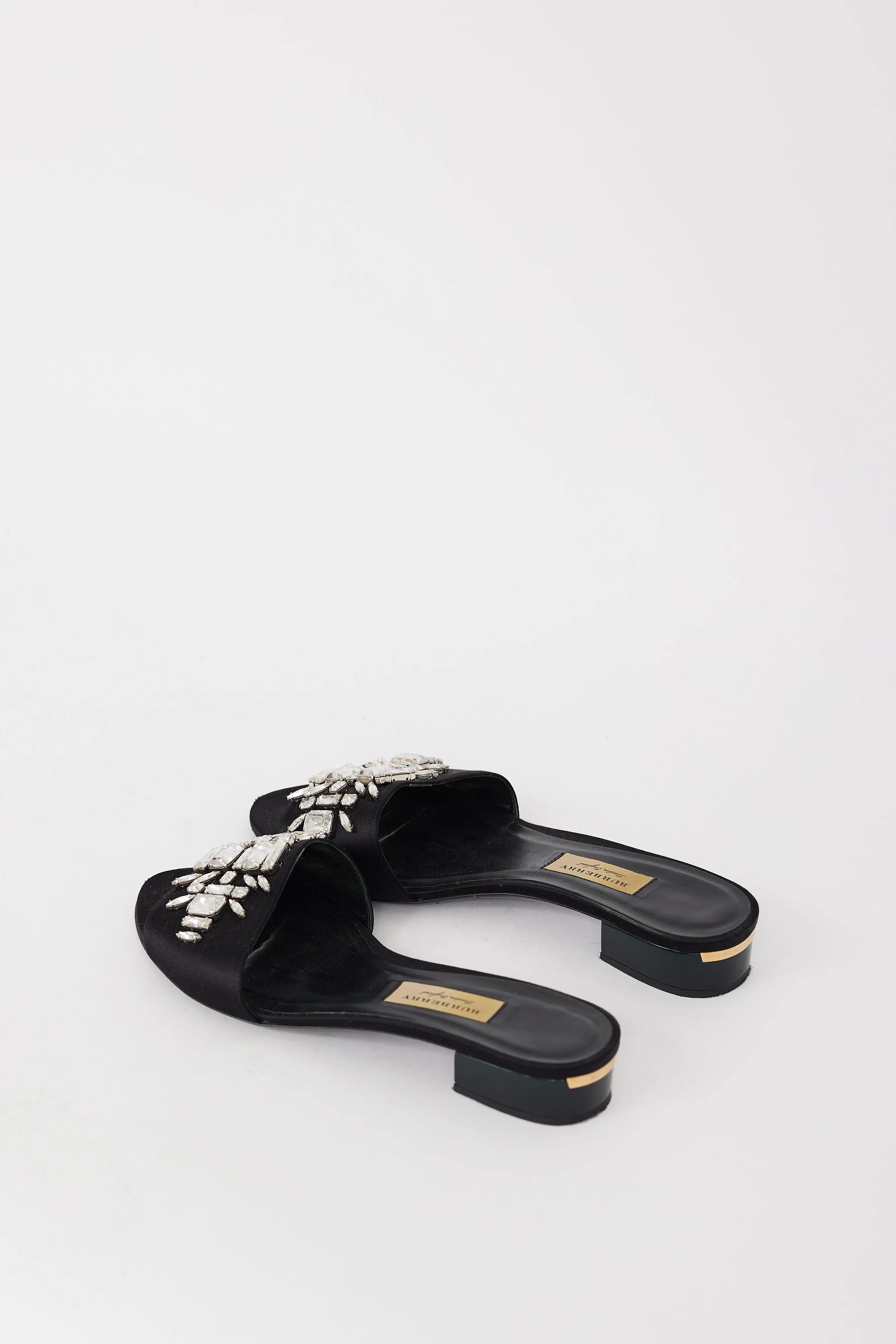 Black Satin Crystal Embellished Heels