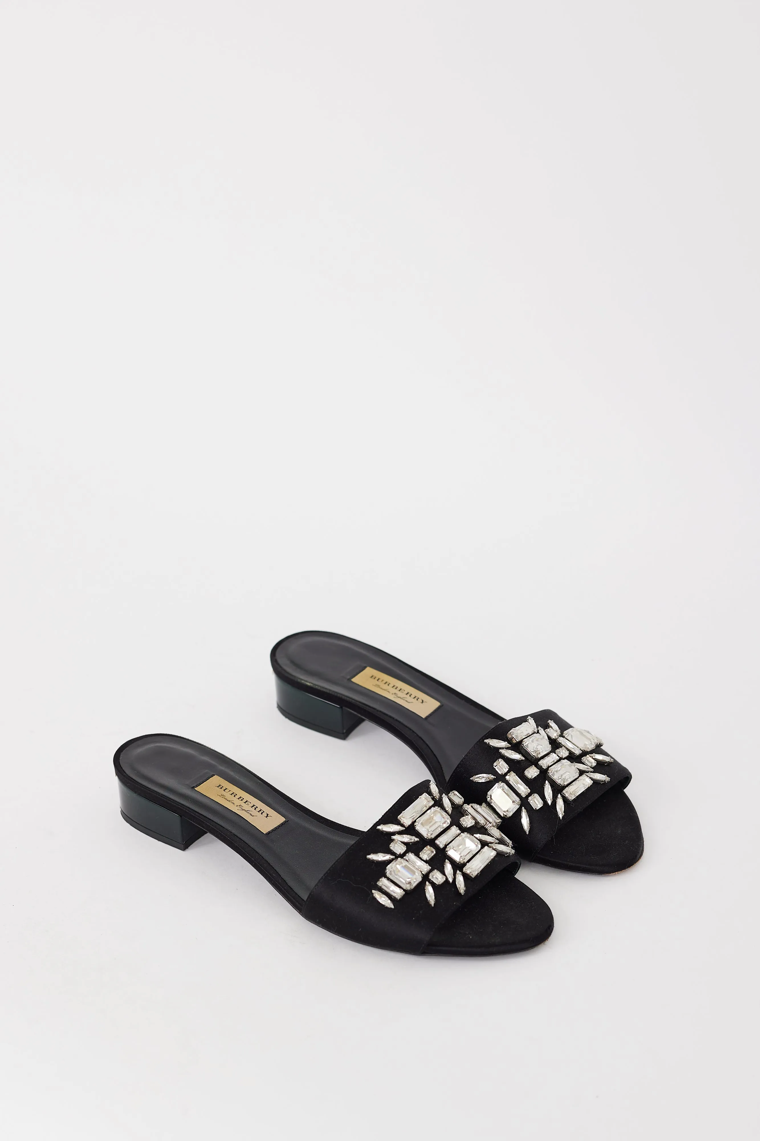 Black Satin Crystal Embellished Heels