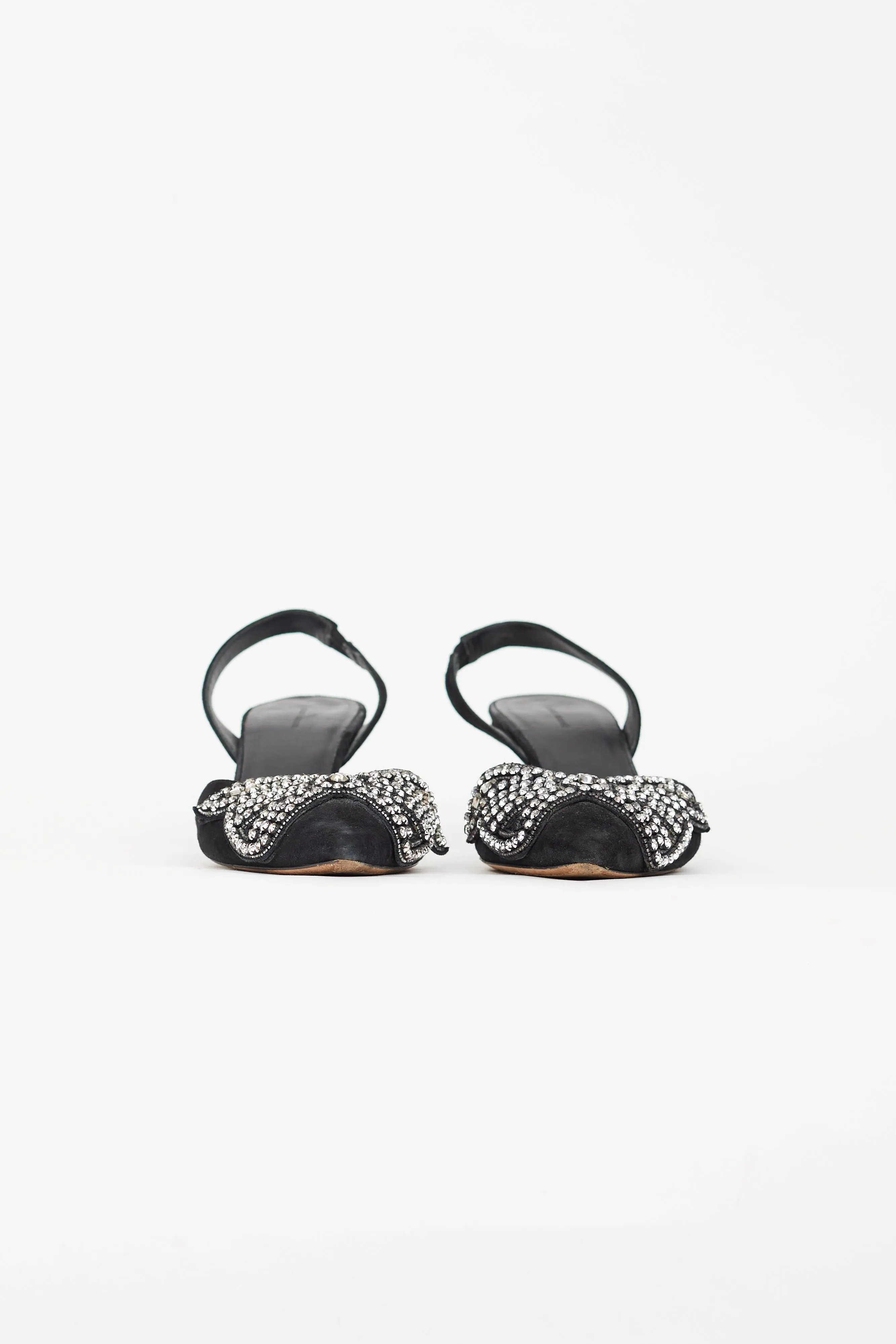 Black Suede Embellished Bow Slingback Heel
