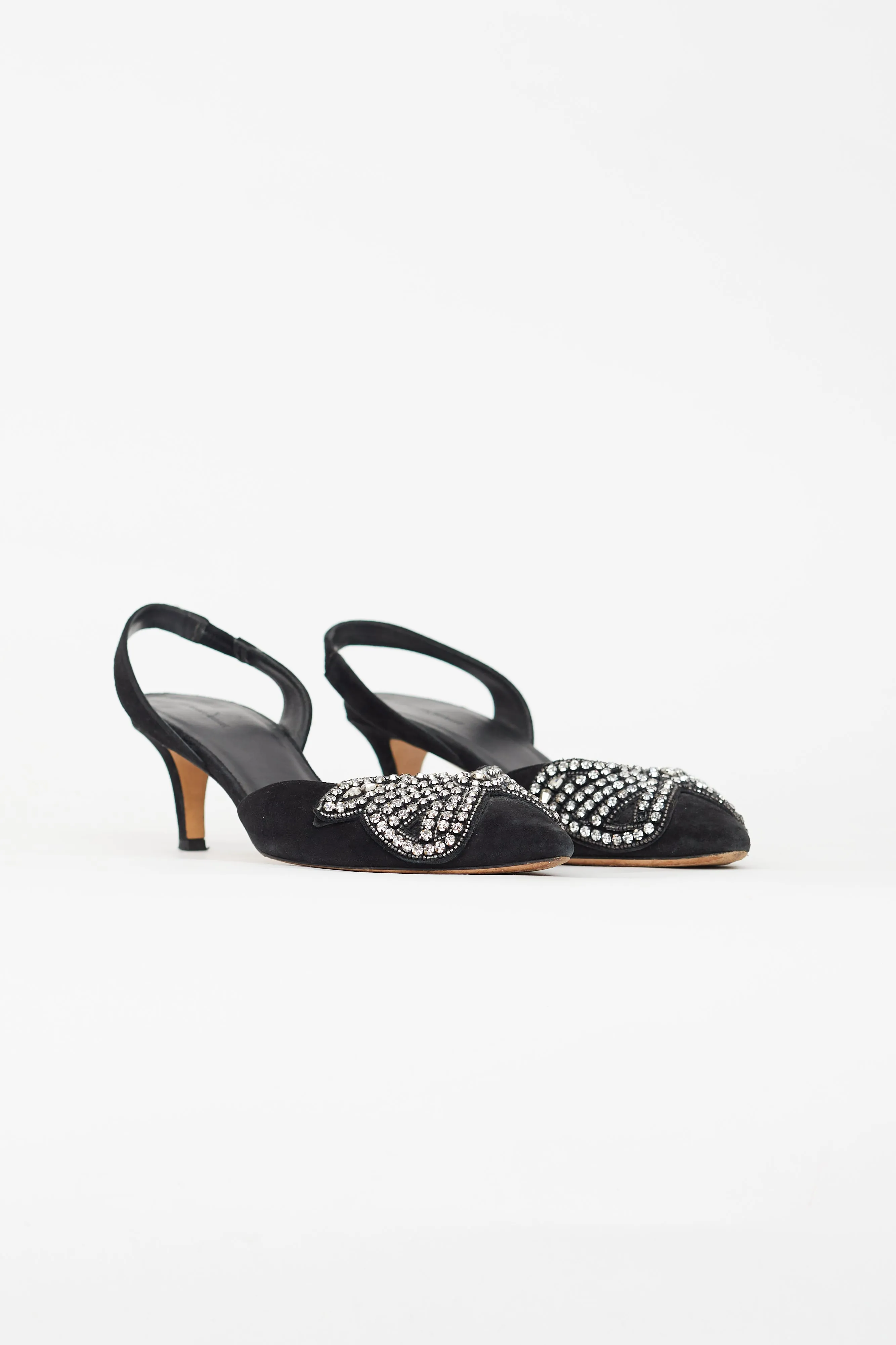 Black Suede Embellished Bow Slingback Heel