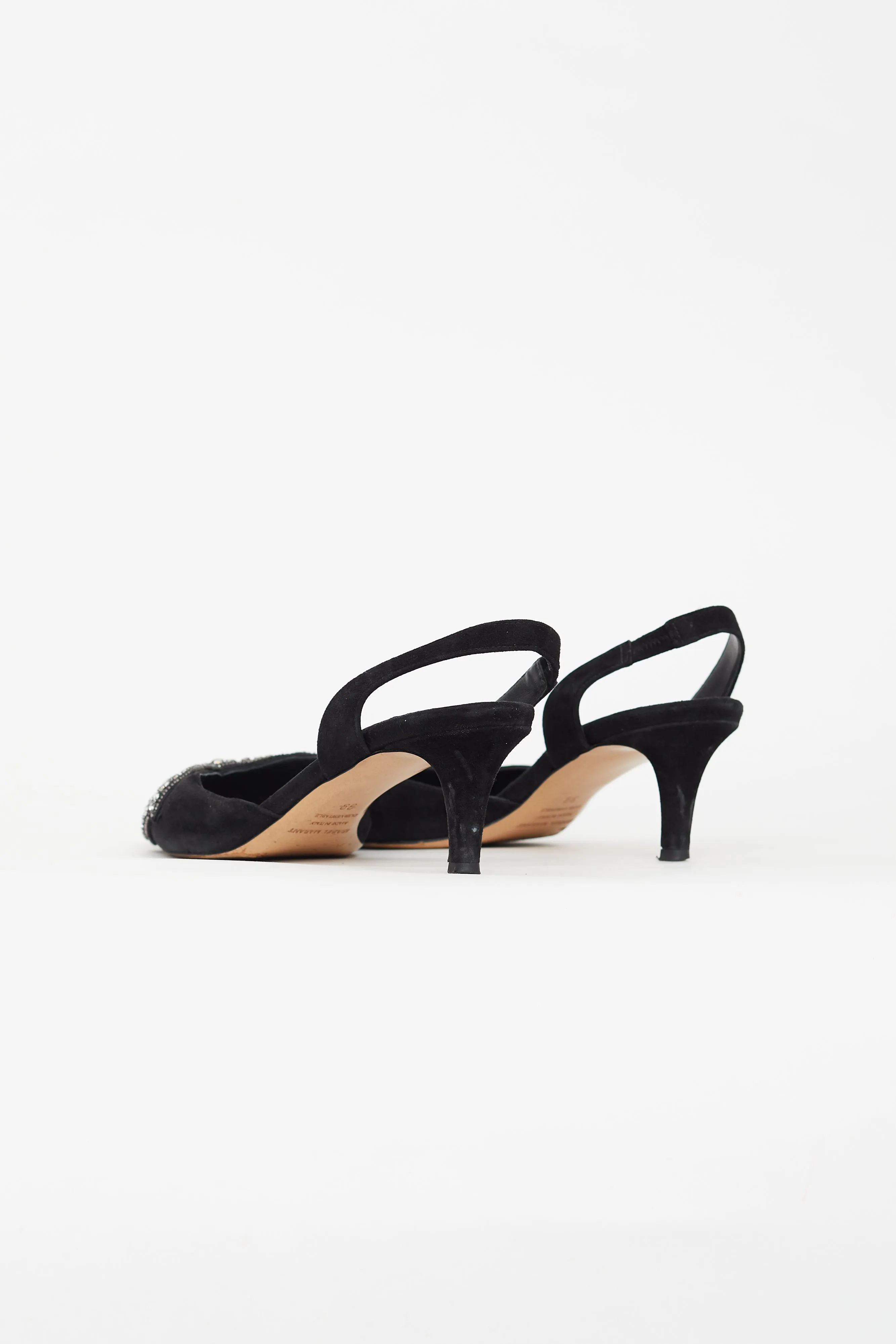 Black Suede Embellished Bow Slingback Heel