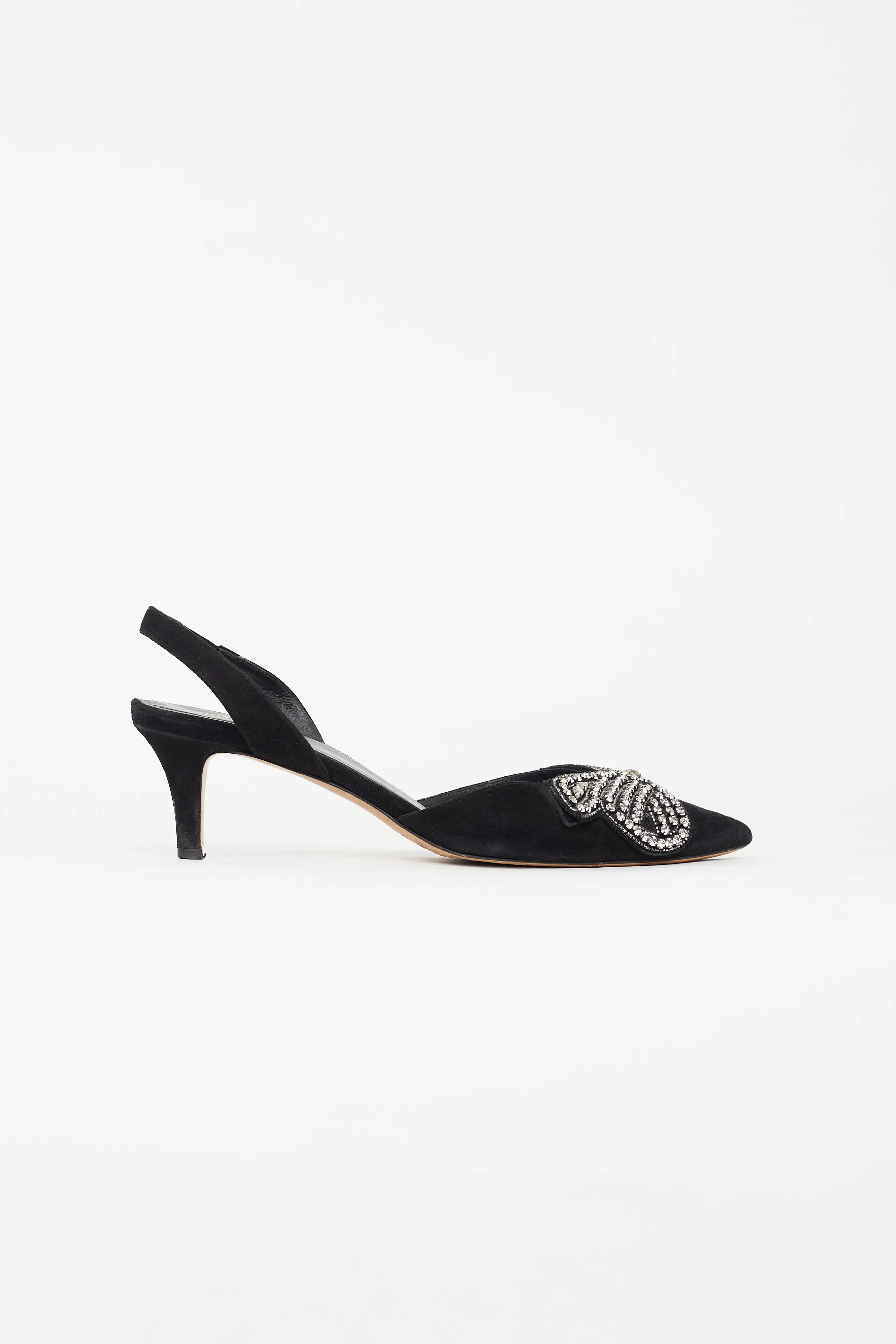 Black Suede Embellished Bow Slingback Heel