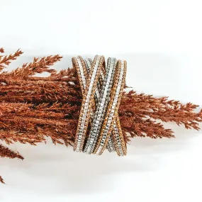 Crystal Beaded Crossover Magnetic Bracelet in Gold/Silver