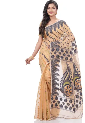 Desh Bidesh Embellished Jamdani Handloom Cotton Blend Saree (Orange)