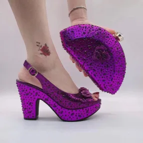 Fan-Shaped Clutch Bag Thick-Soled High Heels Shoes Set ,Rhinestones Women Shoes Bag Set ,Beautiful Party Shoe Bag Set, Rhinestone Women’s Shoe Bag Set WL 21403