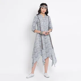 Floral printed triangle dress with frill detailing