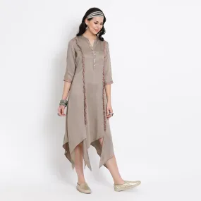 Grey triangle dress with pink viscose frill at front