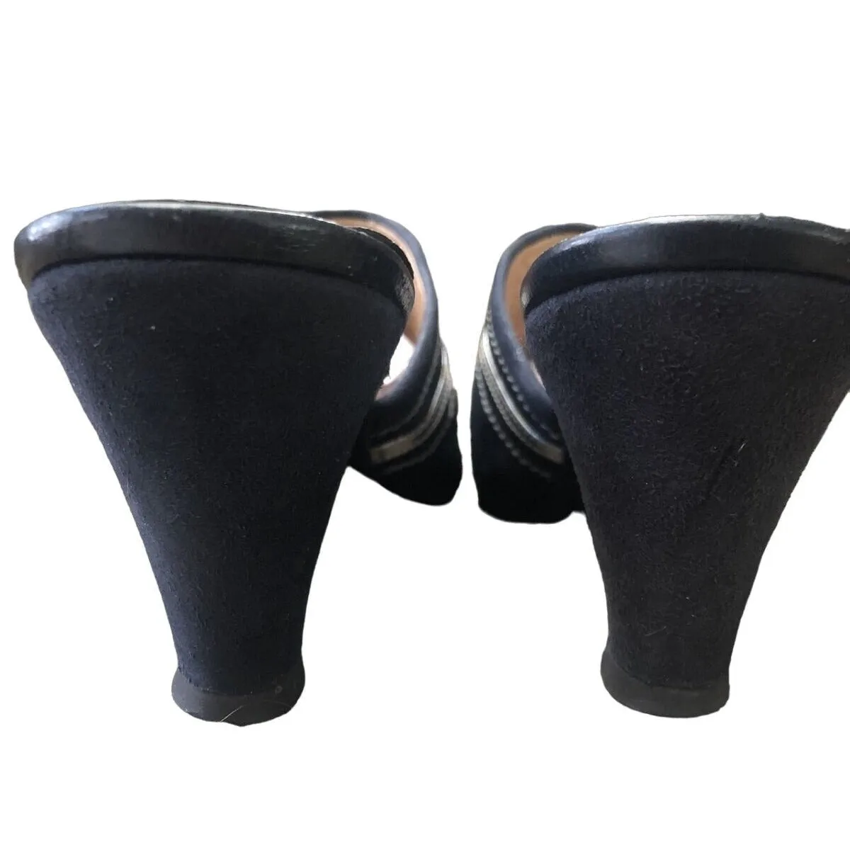 Gucci 1970s- 80s black silk over leather metallic shoes