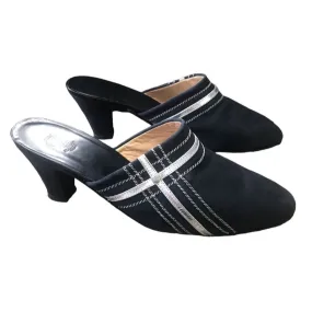 Gucci 1970s- 80s black silk over leather metallic shoes