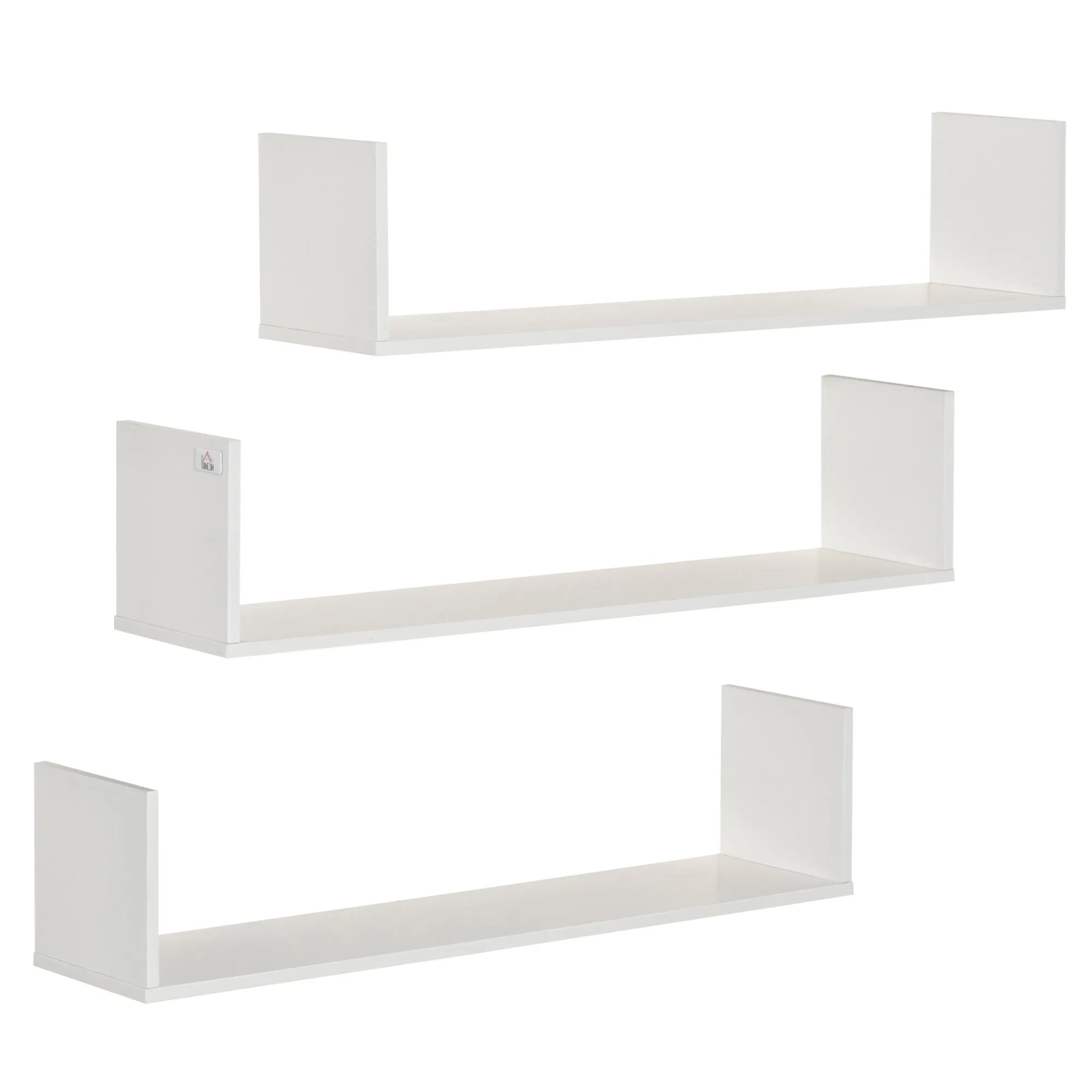 HOMCOM Set of 3 Wooden Floating Shelves Wall Mount CD DVD Storage Display White