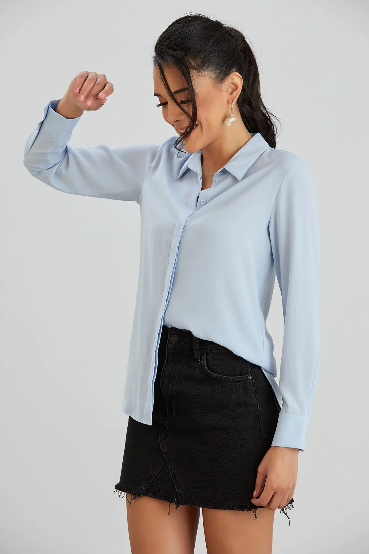 Pastel Button-Up Shirt in Soft Baby Blue