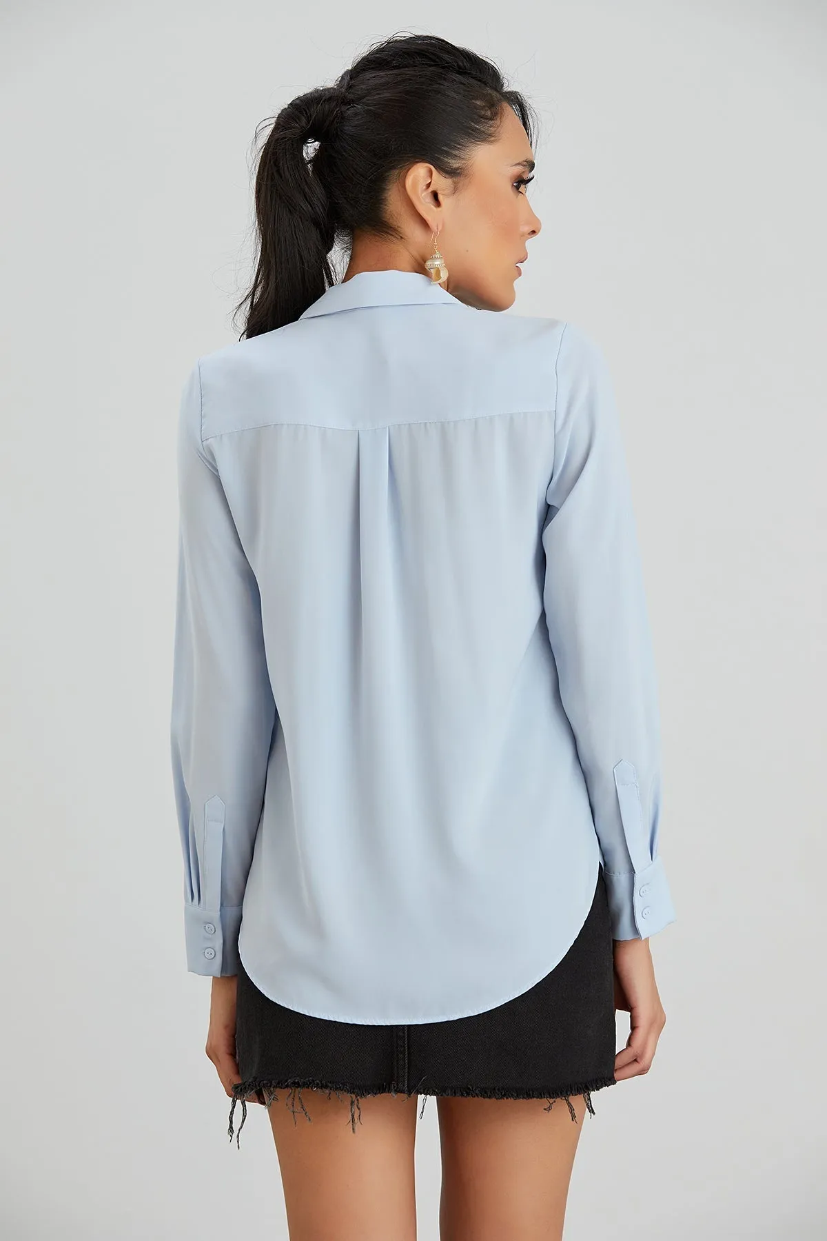 Pastel Button-Up Shirt in Soft Baby Blue