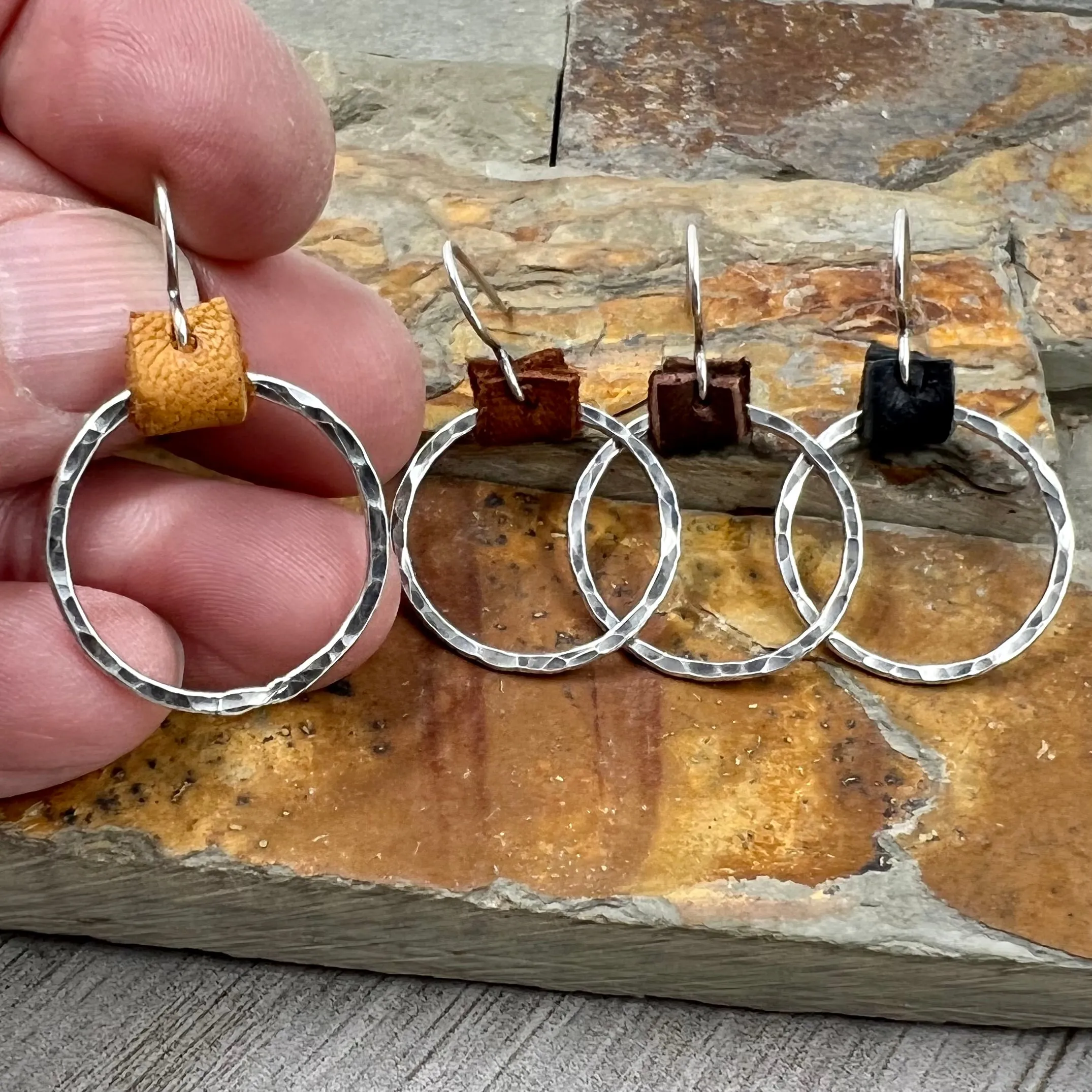 Rugged Hoop Earrings - Leather Accent
