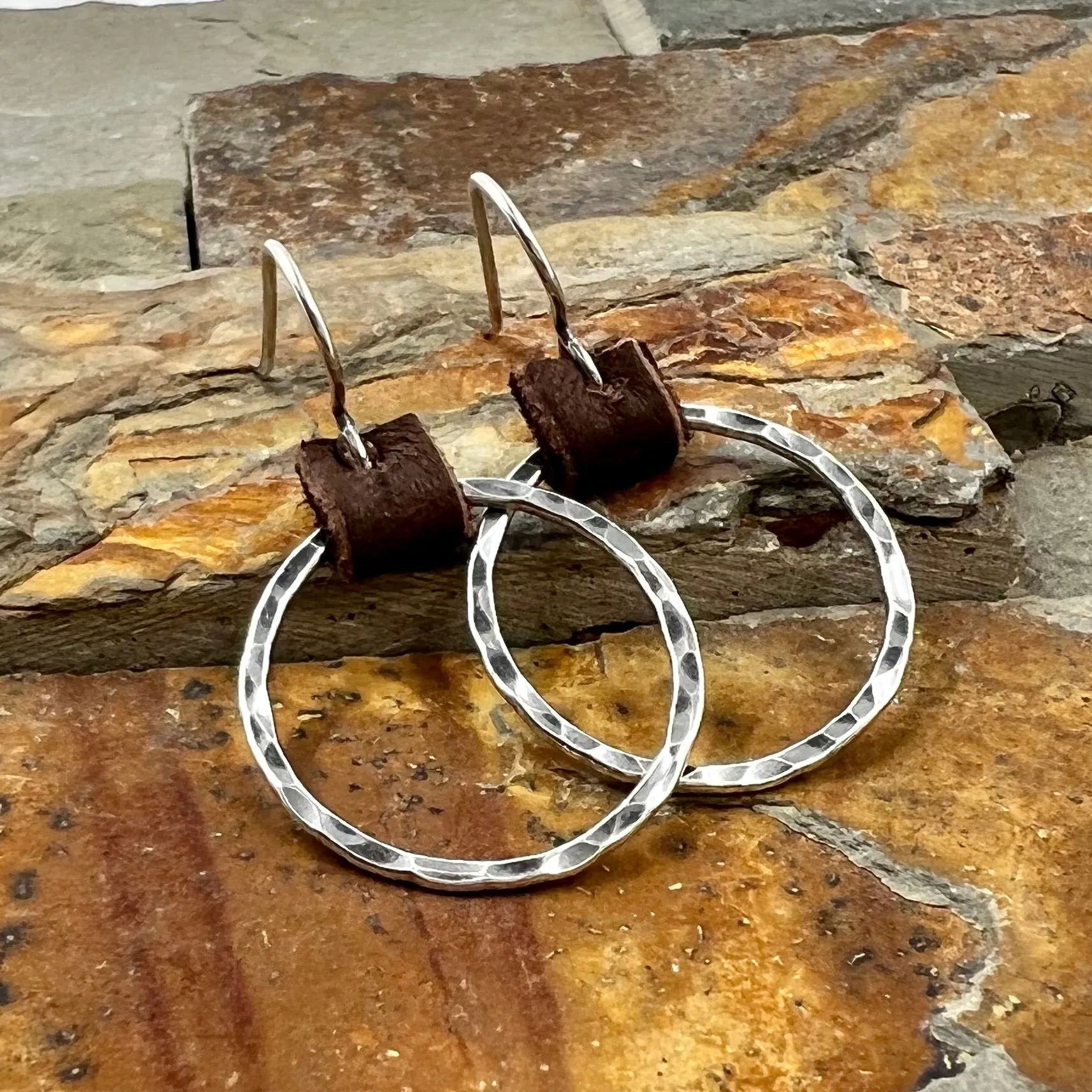 Rugged Hoop Earrings - Leather Accent