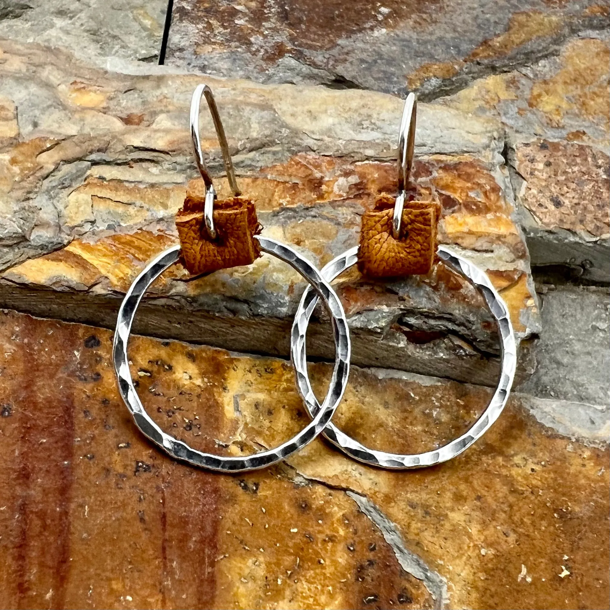 Rugged Hoop Earrings - Leather Accent