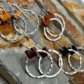 Rugged Hoop Earrings - Leather Accent