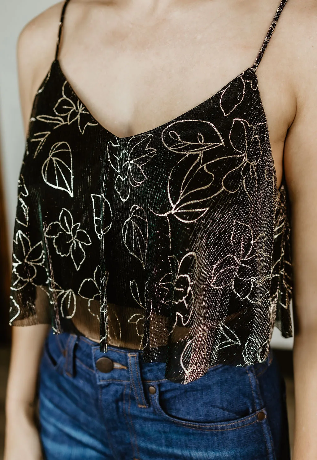 Shimmer Blossom Pleated Camisole