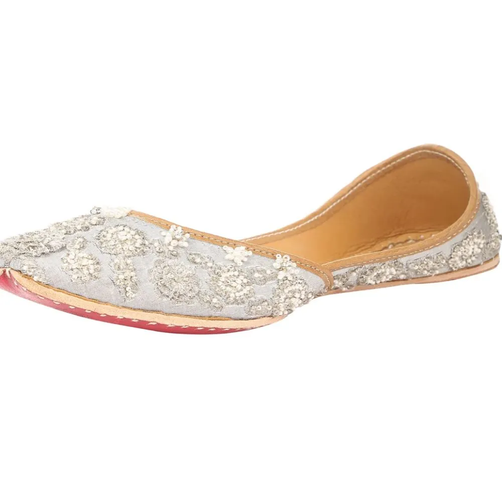 Silver Lustrous Jutti For Women | Festive Wear | Double Cushioning for Comfort