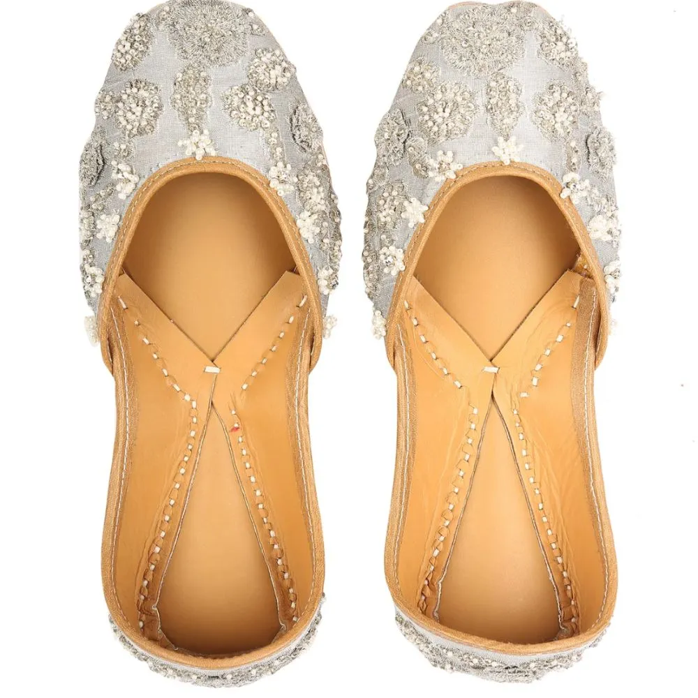 Silver Lustrous Jutti For Women | Festive Wear | Double Cushioning for Comfort