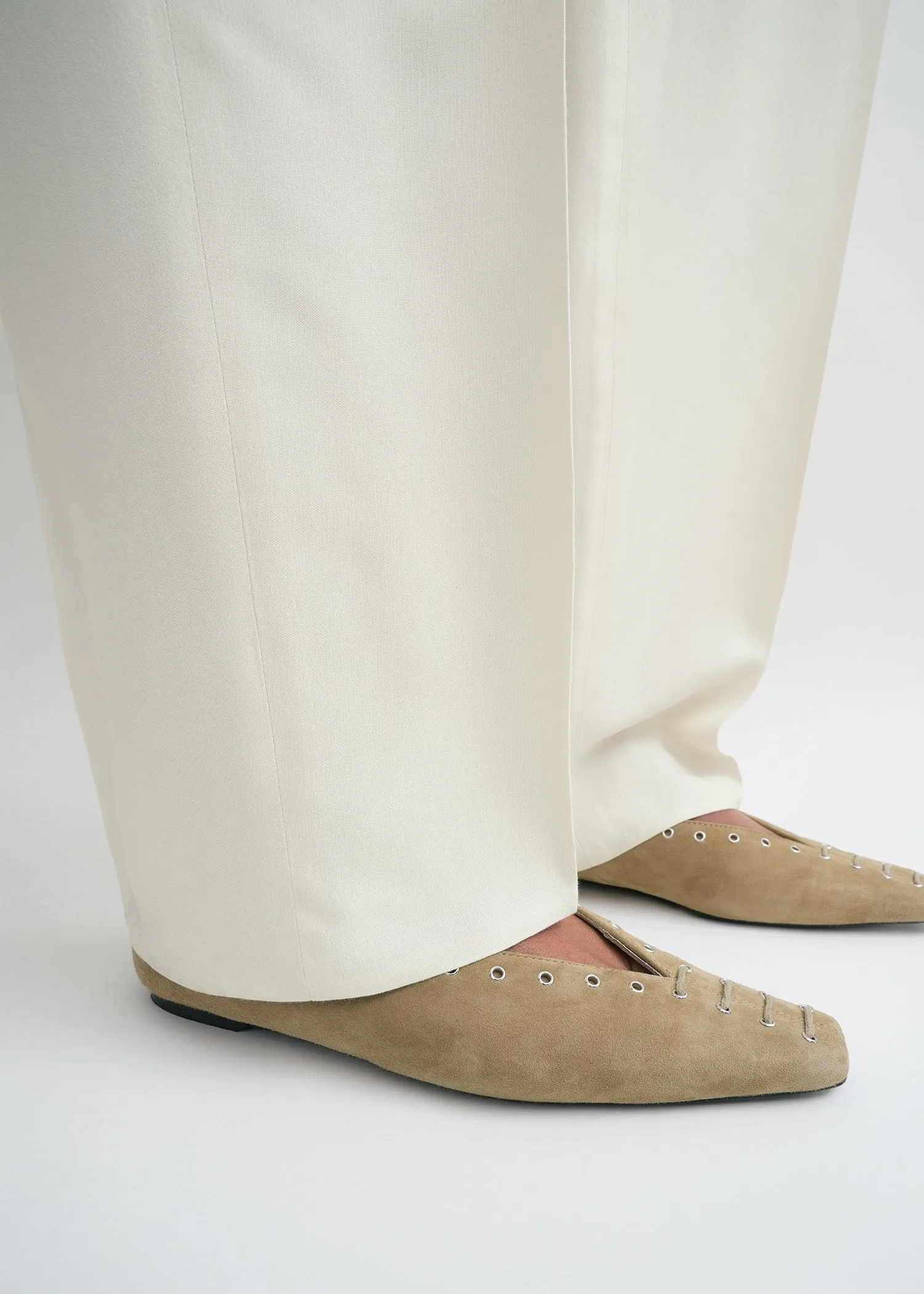 Suede lace-up ballerinas desert