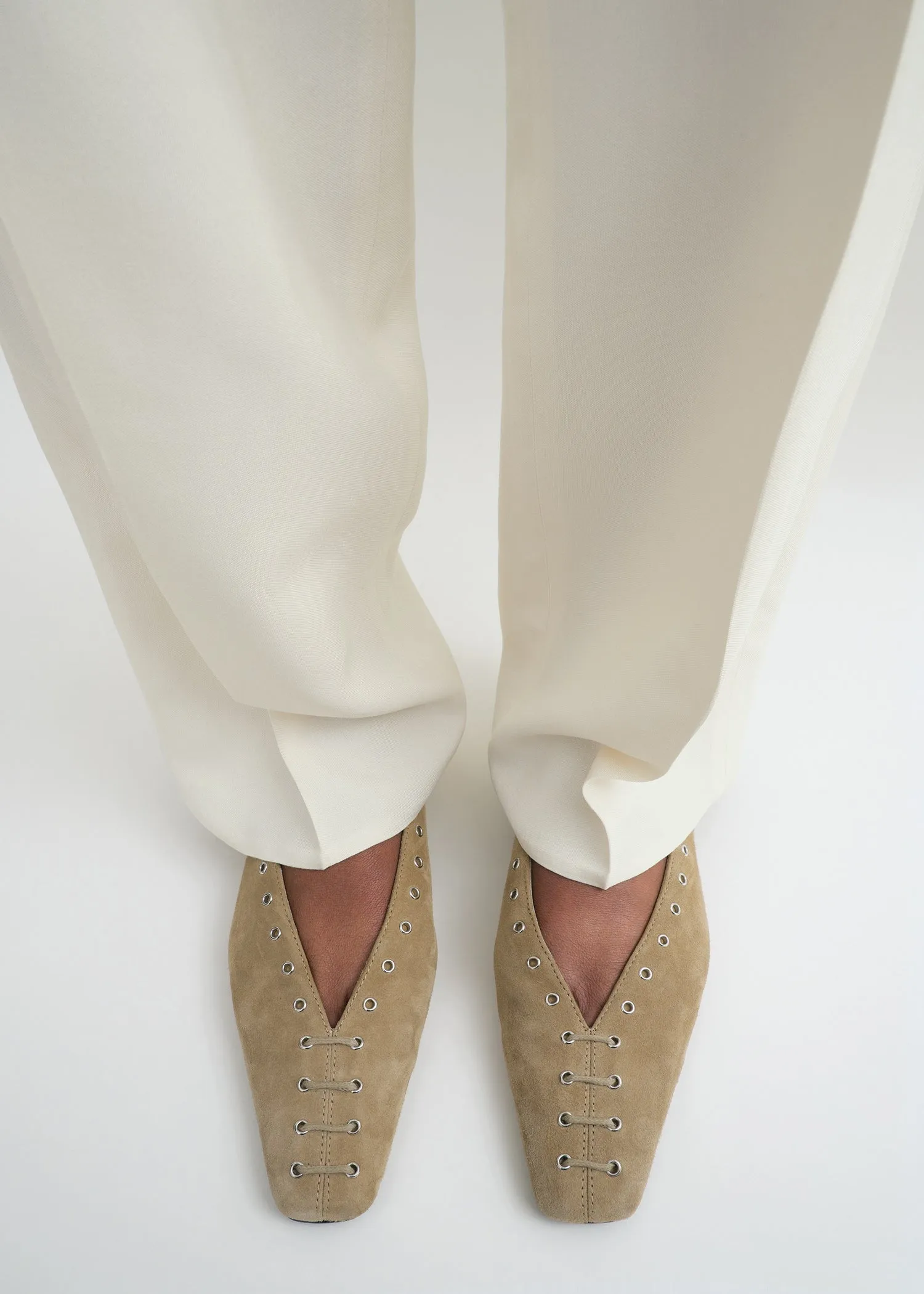Suede lace-up ballerinas desert