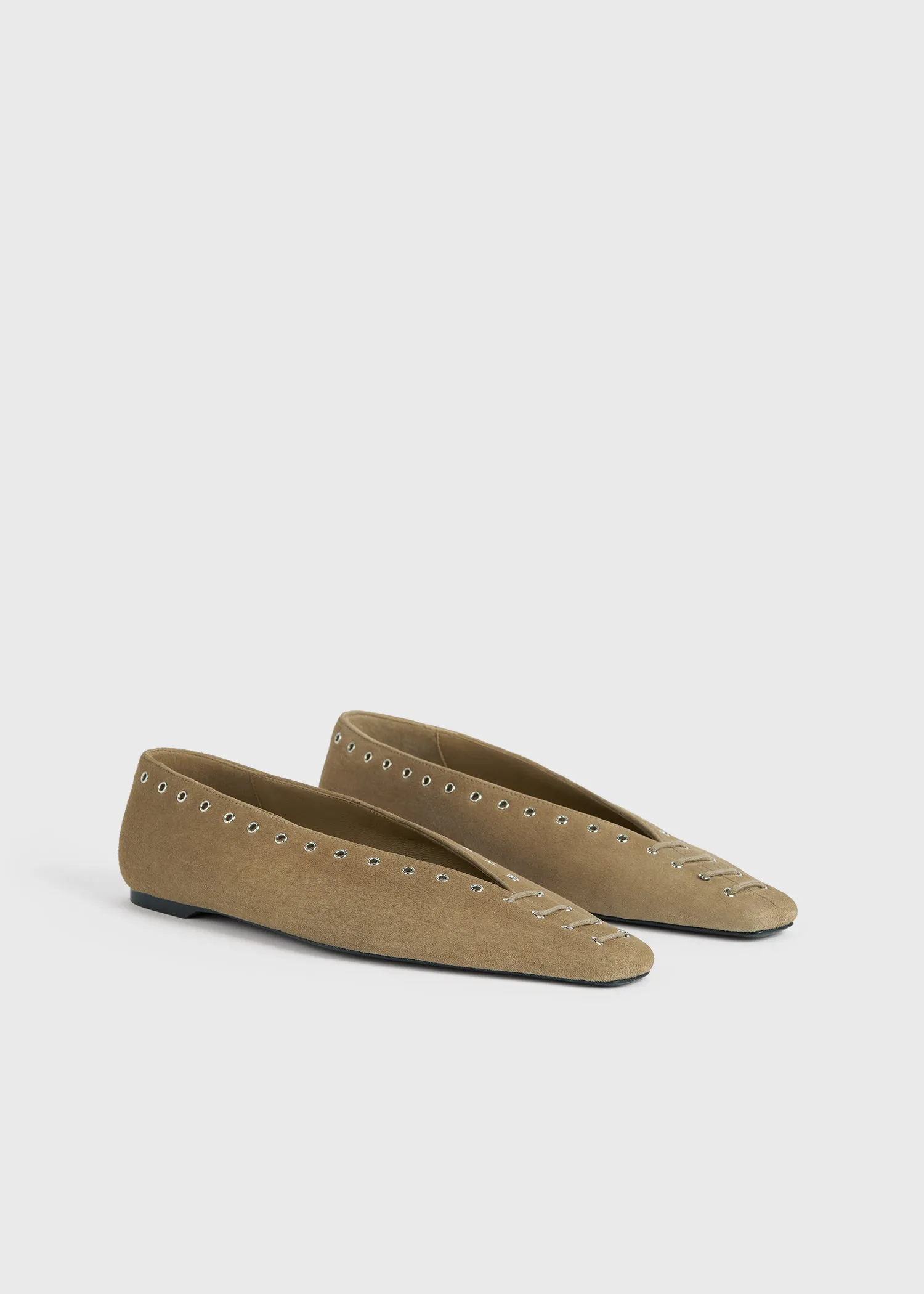 Suede lace-up ballerinas desert