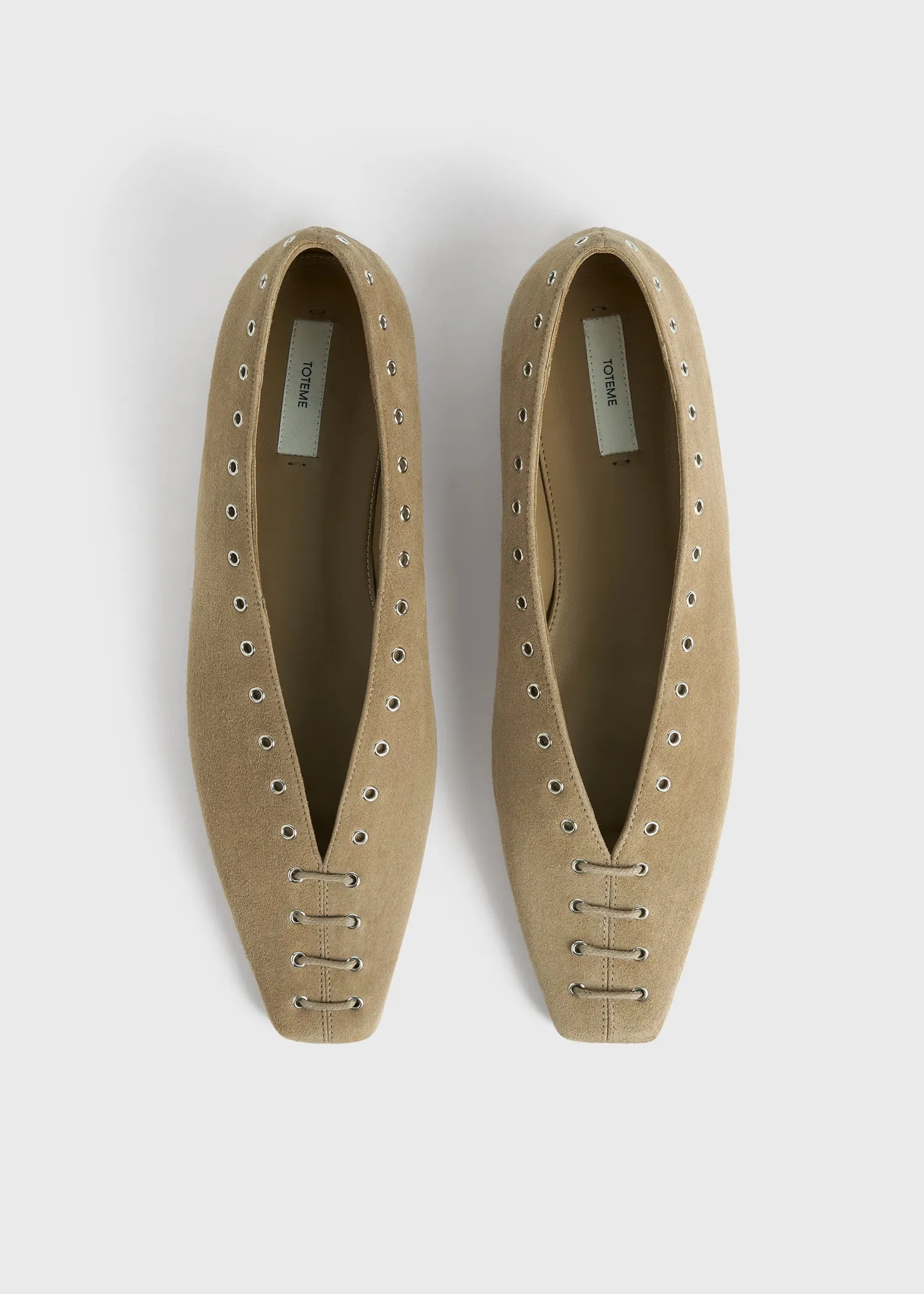 Suede lace-up ballerinas desert