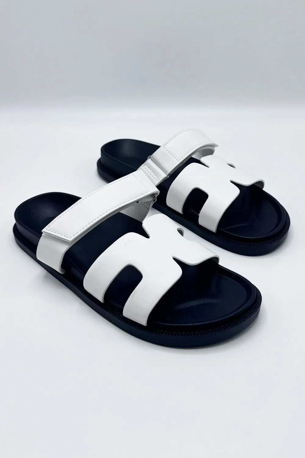 Thalia H Shaped Velcro Strap Flat Slider in White
