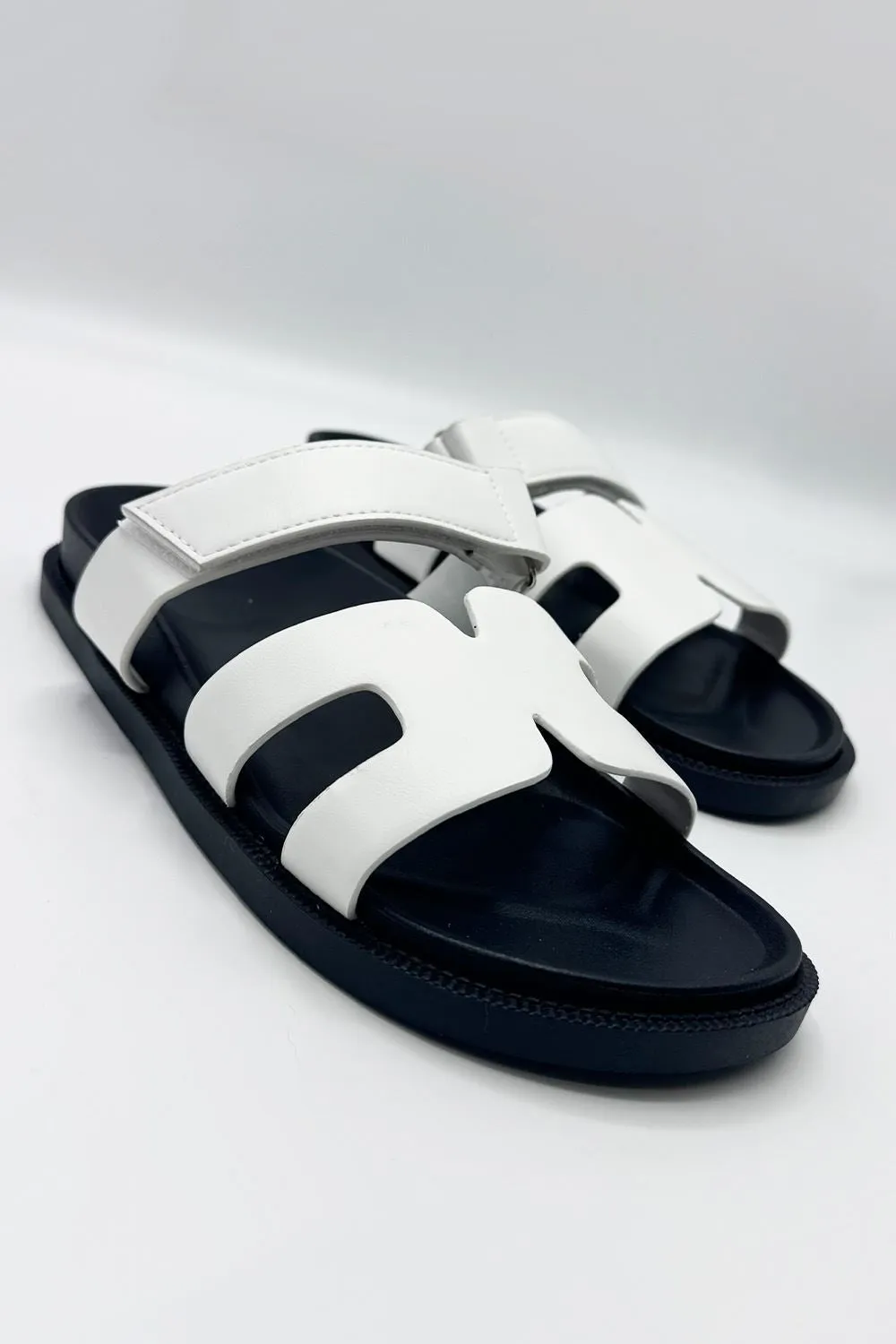 Thalia H Shaped Velcro Strap Flat Slider in White