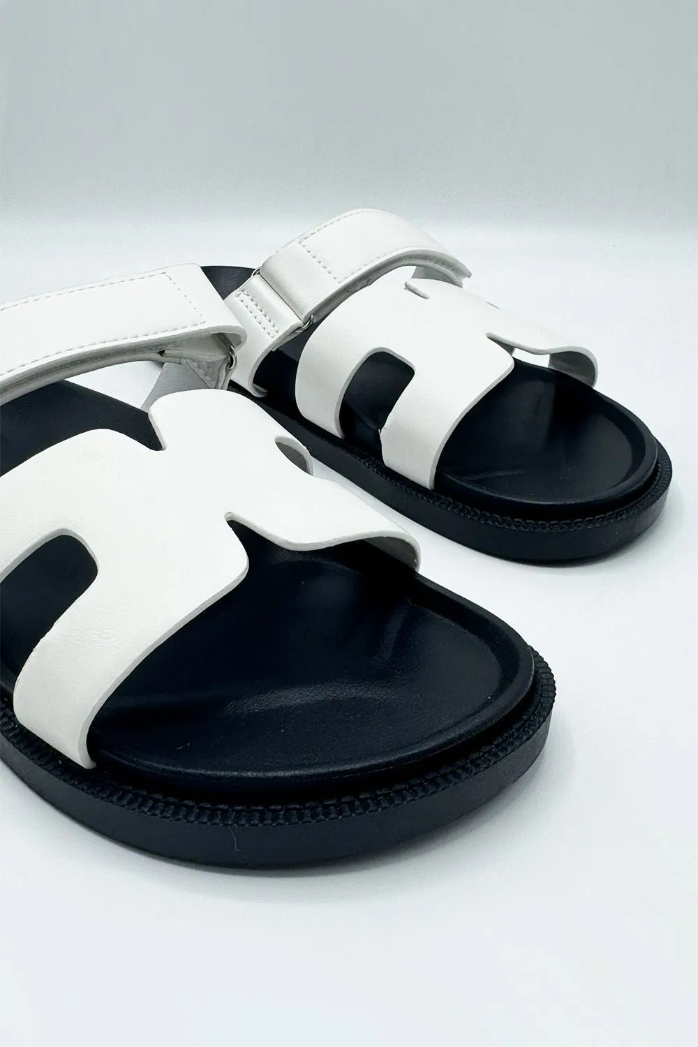 Thalia H Shaped Velcro Strap Flat Slider in White