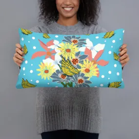 Tropical Blue Flower Bouquet Pillow 20x12