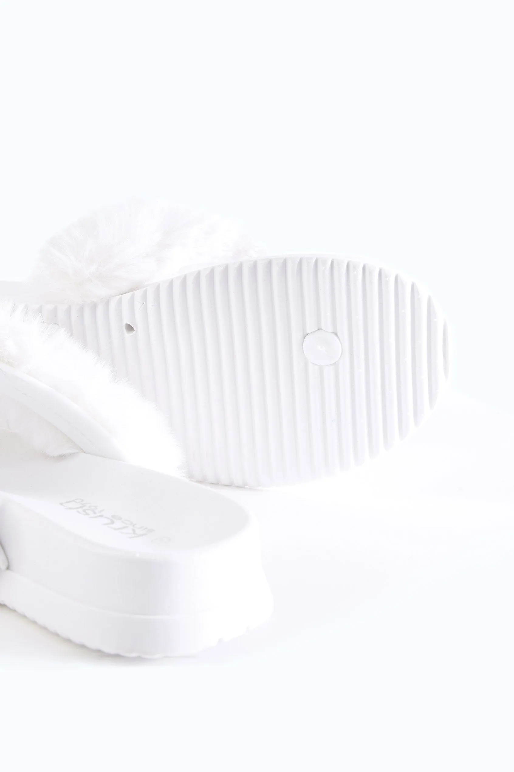 White Fur Thong Sliders