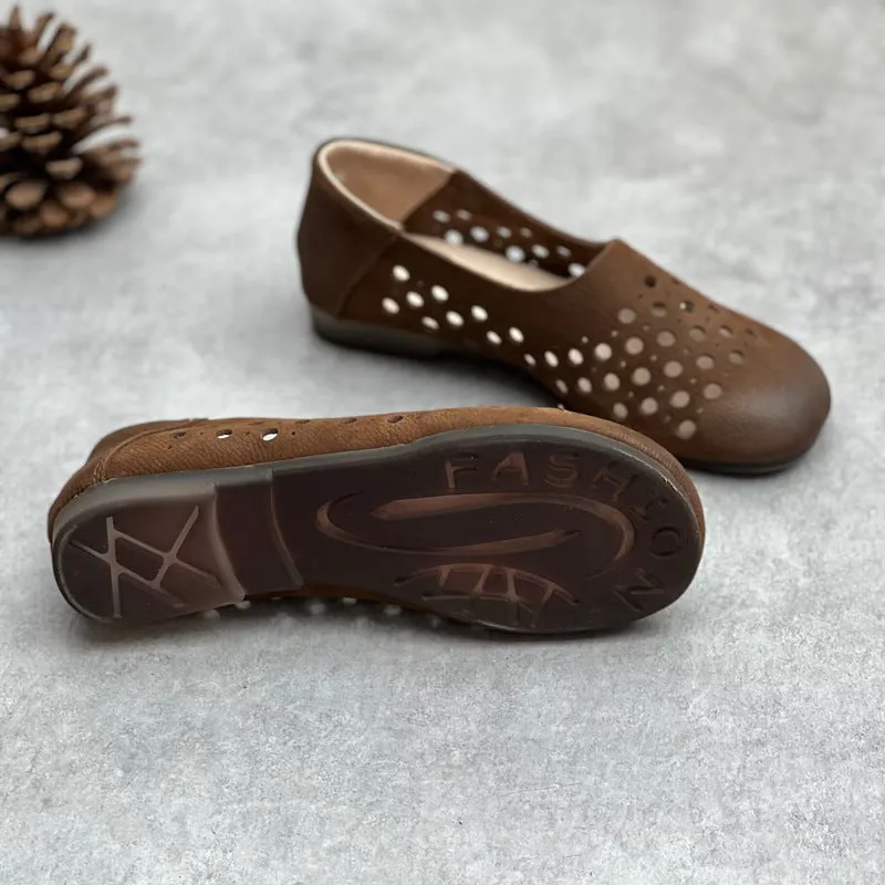Women's Hollow Out Summer Flat Handmade Cow Leather Sandals